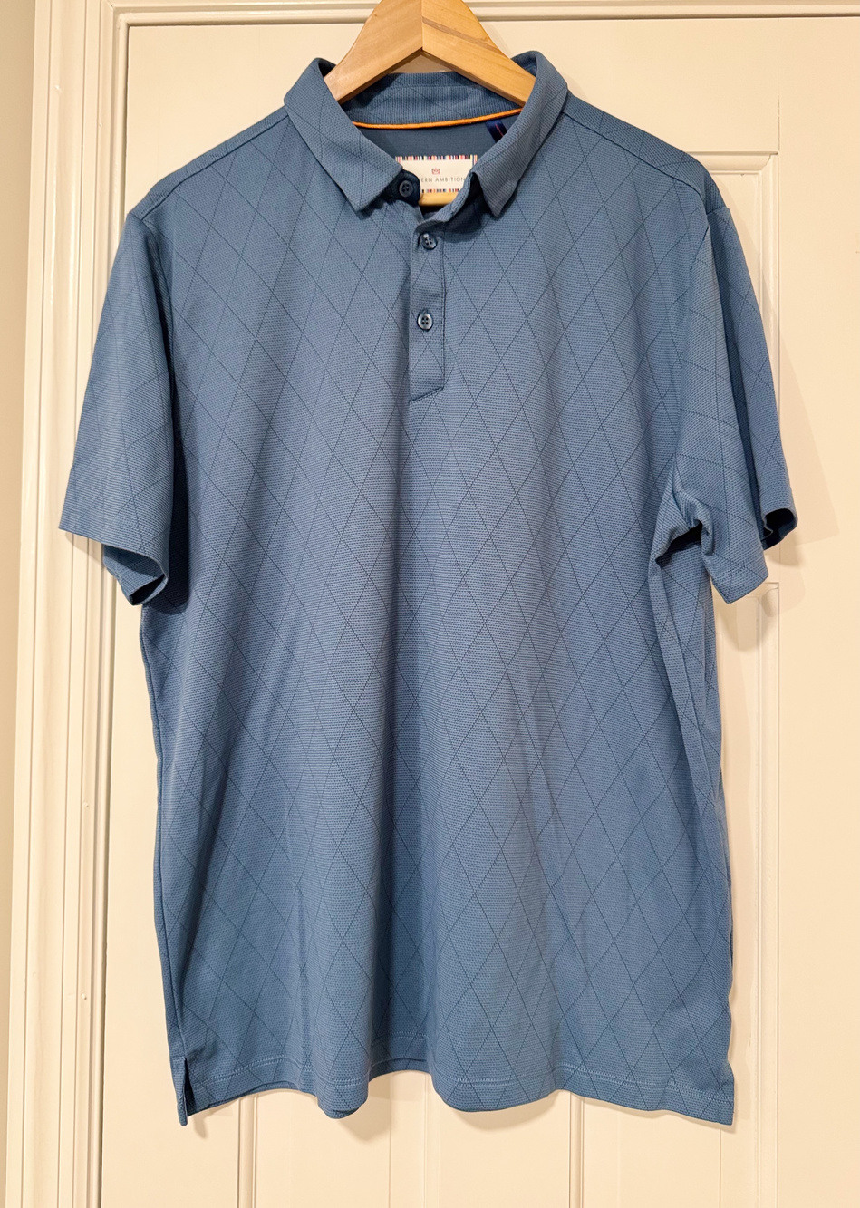 Modern Ambition Diamond Grid Golf Technical Polo Shirt Slate Blue Men's Large
